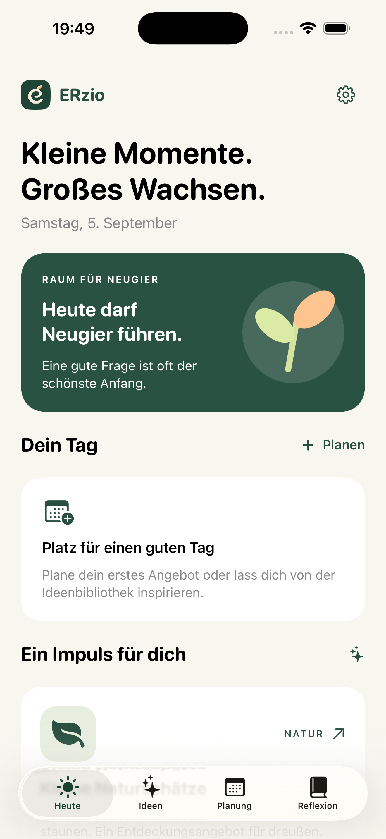 ERzio-Startseite: Tagesplanung und pädagogischer Impuls Kleine Naturschätze